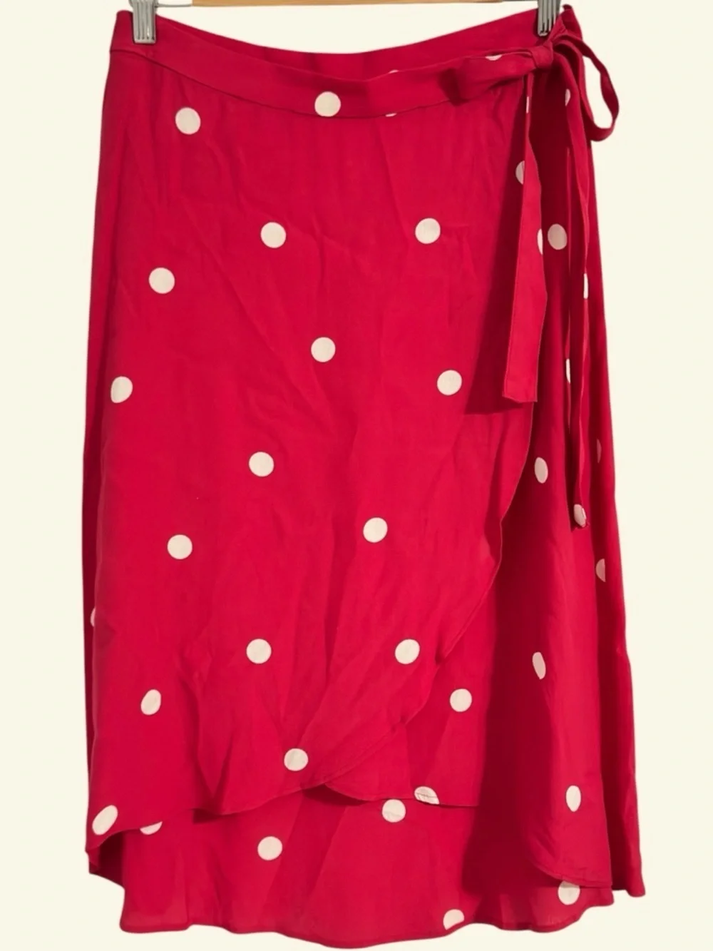 LOFT Red Polka Dot Wrap Skirt Size 6P Petite Tie Waist Midi Flowy